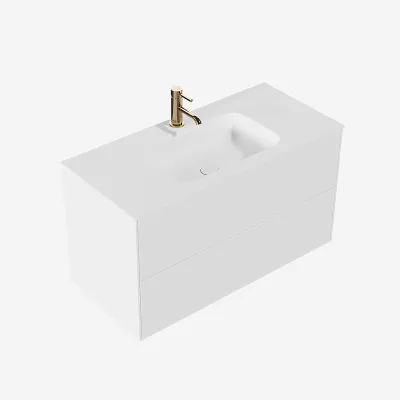 Pulcher Mood 100 Soft - Badmöbel 100x46 cm, Mattweiß mit SolidTec® Waschbecken