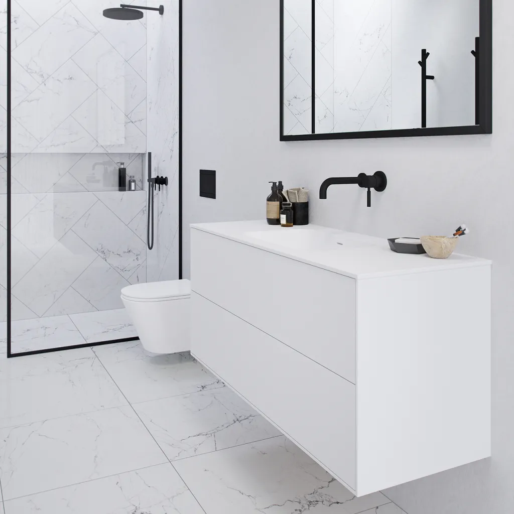 Pulcher Mood 120 Soft - Badmöbel 120x46 cm, Mattweiß mit SolidTec® Waschbecken