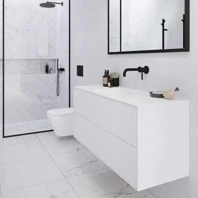 Pulcher Mood 120 Soft - Badmöbel 120x46 cm, Mattweiß mit SolidTec® Waschbecken