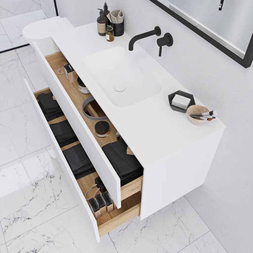 Pulcher Mood 120 Soft - Badmöbel 120x46 cm, Mattweiß mit SolidTec® Waschbecken