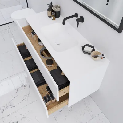 Pulcher Mood 120 Soft - Badmöbel 120x46 cm, Mattweiß mit SolidTec® Waschbecken