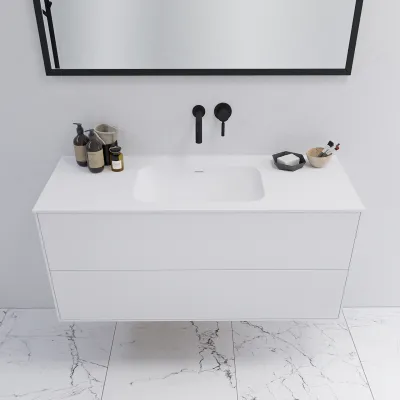 Pulcher Mood 120 Soft - Badmöbel 120x46 cm, Mattweiß mit SolidTec® Waschbecken