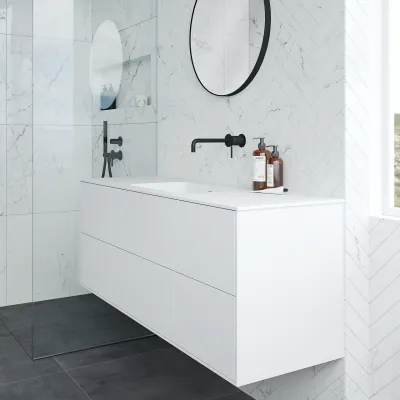 Pulcher Mood 140 Soft - Badmöbel 140x46, Mattweiß mit SolidTec® Waschbecken