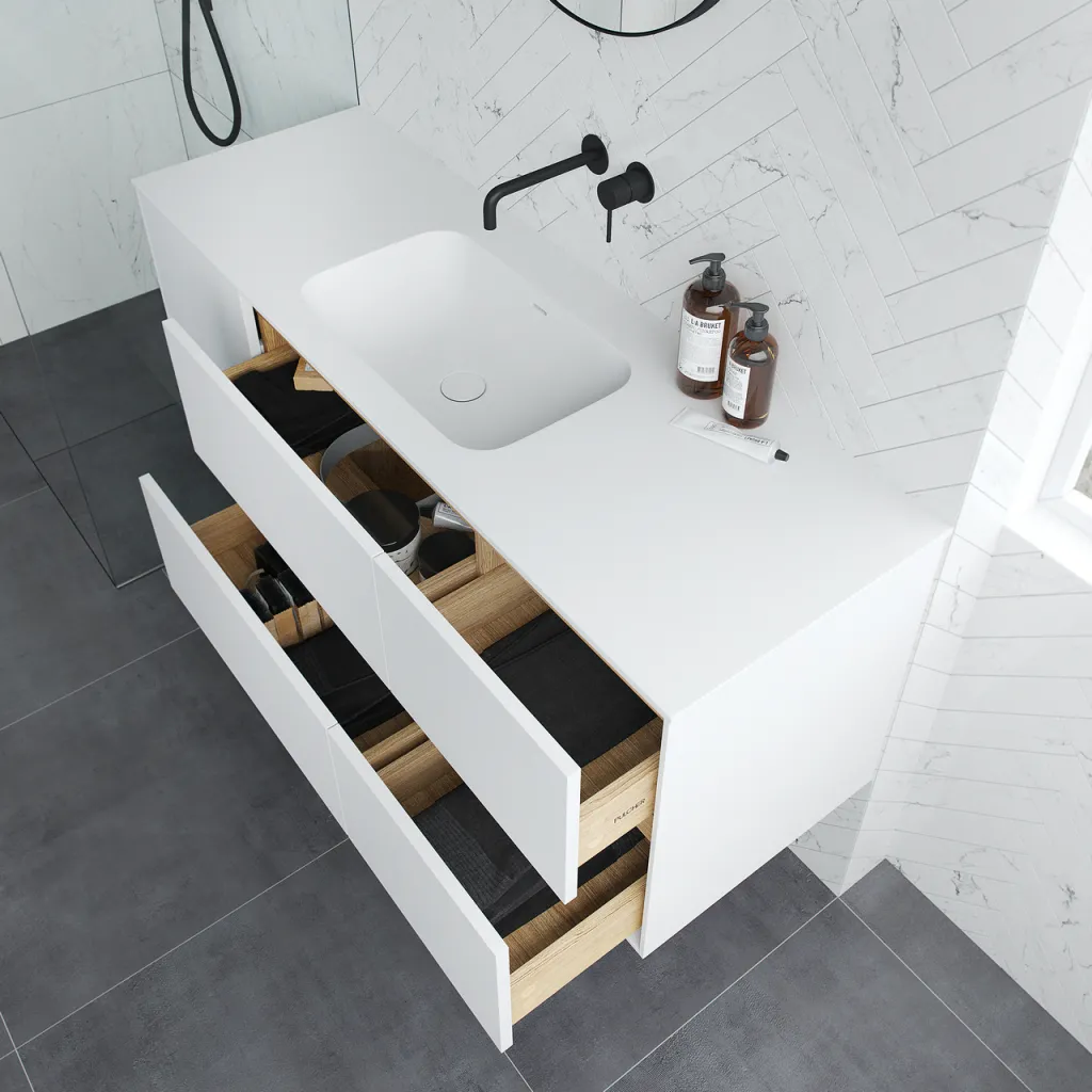 Pulcher Mood 140 Soft - Badmöbel 140x46, Mattweiß mit SolidTec® Waschbecken