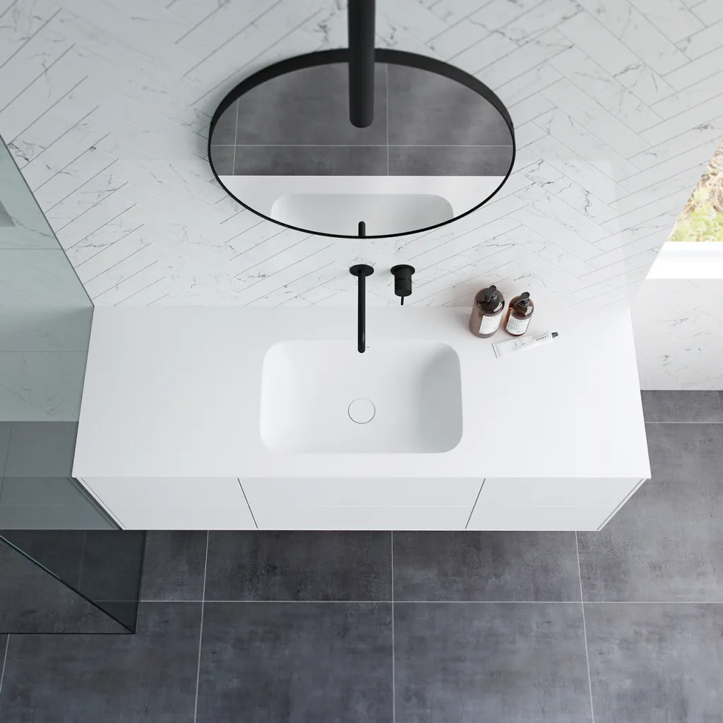 Pulcher Mood 140 Soft - Badmöbel 140x46, Mattweiß mit SolidTec® Waschbecken