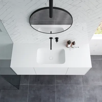 Pulcher Mood 140 Soft - Badmöbel 140x46, Mattweiß mit SolidTec® Waschbecken