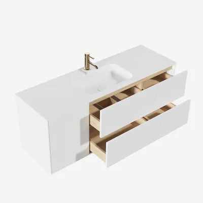Pulcher Mood 140 Soft - Badmöbel 140x46, Mattweiß mit SolidTec® Waschbecken