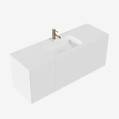 Pulcher Mood 140 Soft - Badmöbel 140x46, Mattweiß mit SolidTec® Waschbecken