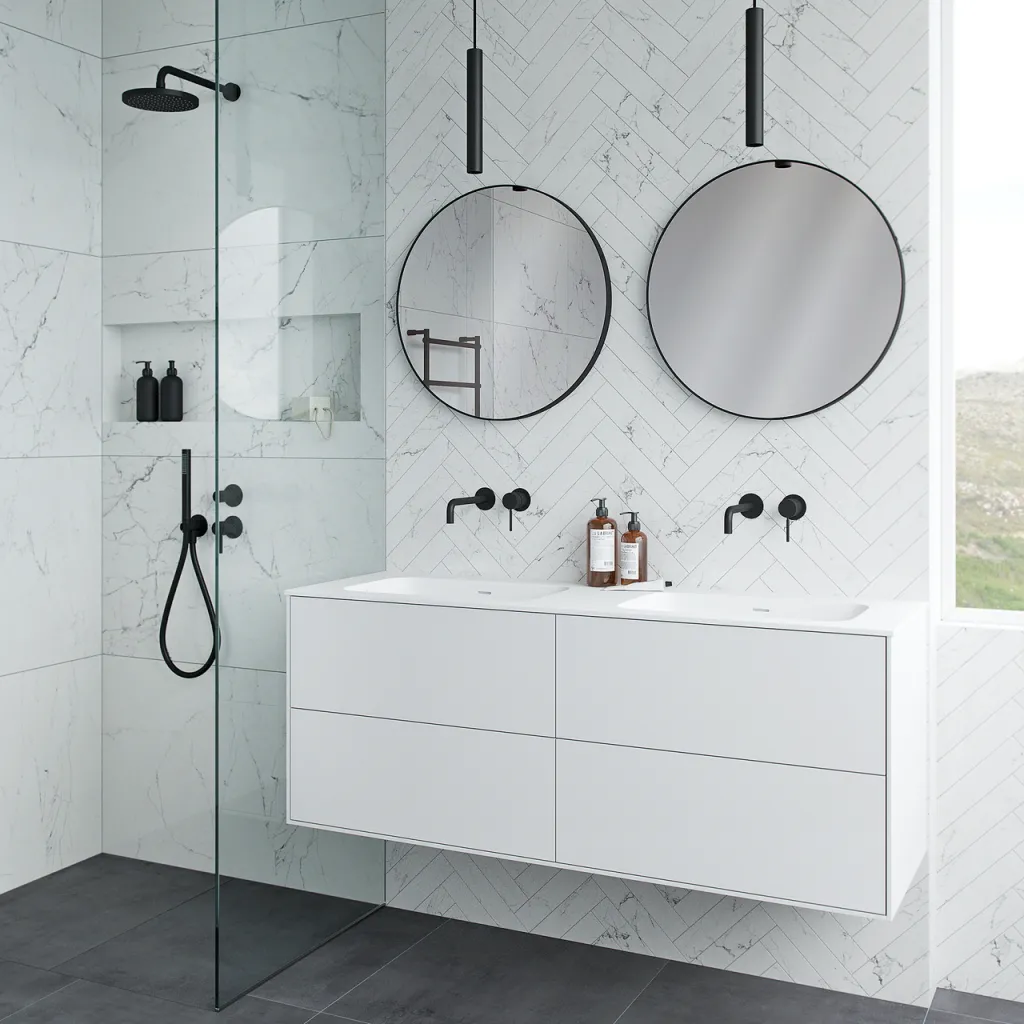 Pulcher Mood 140D Soft - Badmöbel 140x46 cm, Mattweiß mit SolidTec® Waschbecken