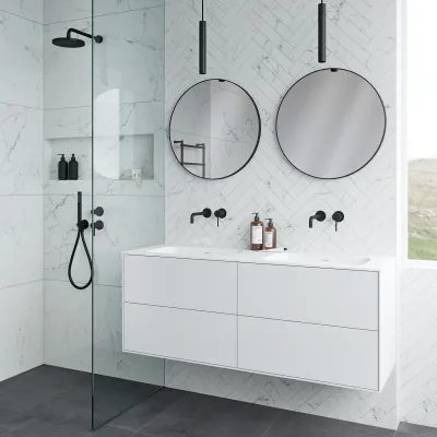 Pulcher Mood 140D Soft - Badmöbel 140x46 cm, Mattweiß mit SolidTec® Waschbecken