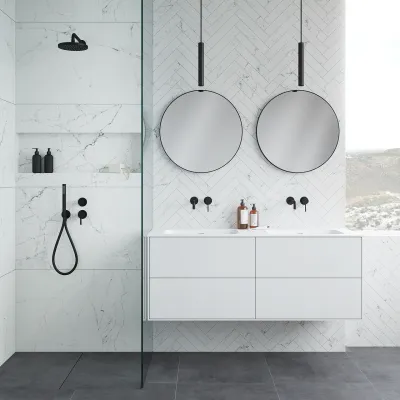 Pulcher Mood 140D Soft - Badmöbel 140x46 cm, Mattweiß mit SolidTec® Waschbecken