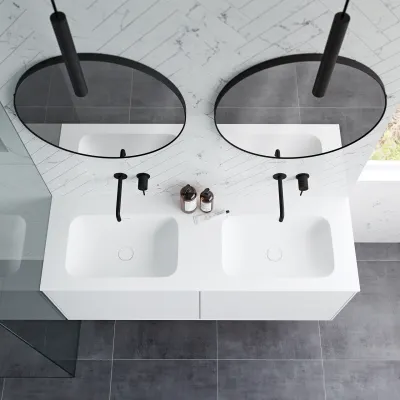 Pulcher Mood 140D Soft - Badmöbel 140x46 cm, Mattweiß mit SolidTec® Waschbecken