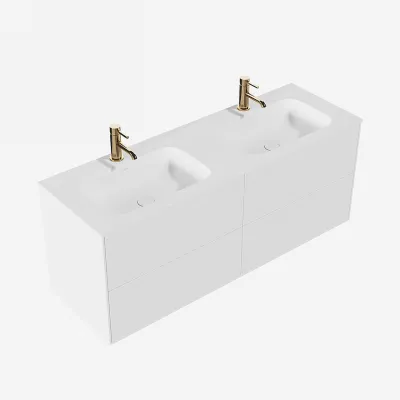 Pulcher Mood 140D Soft - Badmöbel 140x46 cm, Mattweiß mit SolidTec® Waschbecken