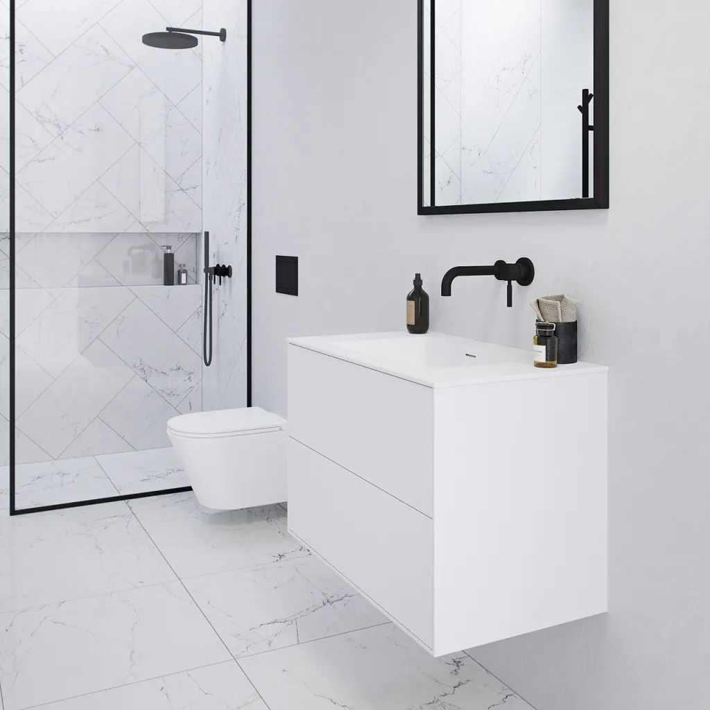 Pulcher Mood 80 Soho - Badmöbel 80x46 cm, Mattweiß mit SolidTec® Waschbecken
