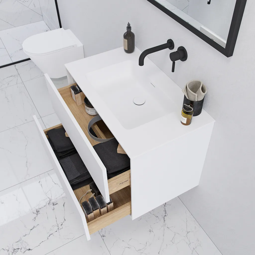 Pulcher Mood 80 Soho - Badmöbel 80x46 cm, Mattweiß mit SolidTec® Waschbecken