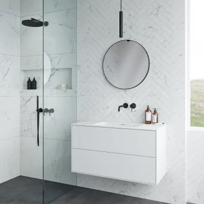 Pulcher Mood 100 Soho - Badmöbel 100x46 cm, Mattweiß mit SolidTec® Waschbecken