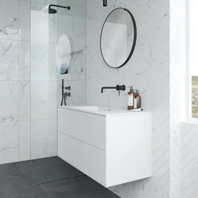 Pulcher Mood 100 Soho - Badmöbel 100x46 cm, Mattweiß mit SolidTec® Waschbecken