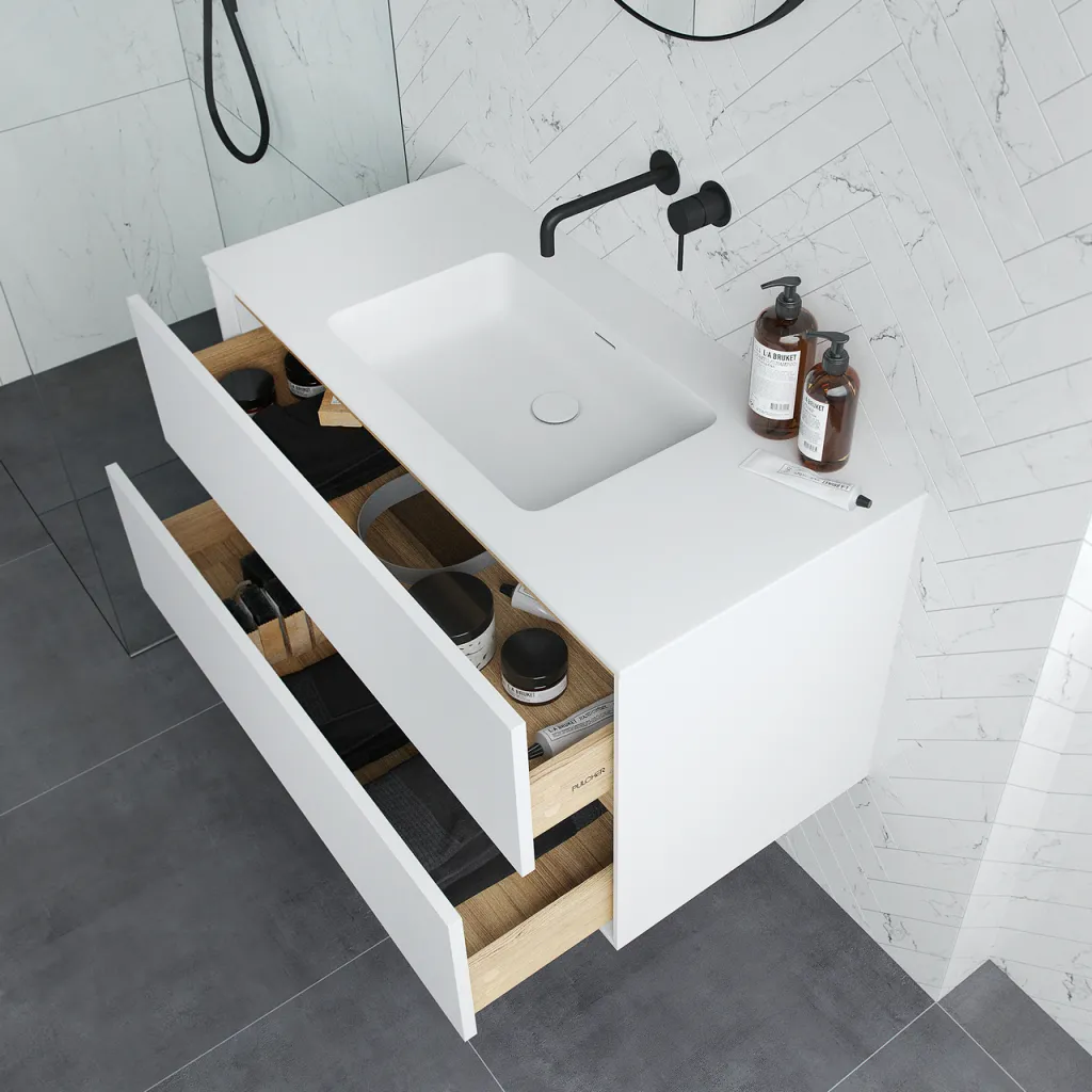 Pulcher Mood 100 Soho - Badmöbel 100x46 cm, Mattweiß mit SolidTec® Waschbecken