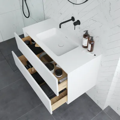 Pulcher Mood 100 Soho - Badmöbel 100x46 cm, Mattweiß mit SolidTec® Waschbecken