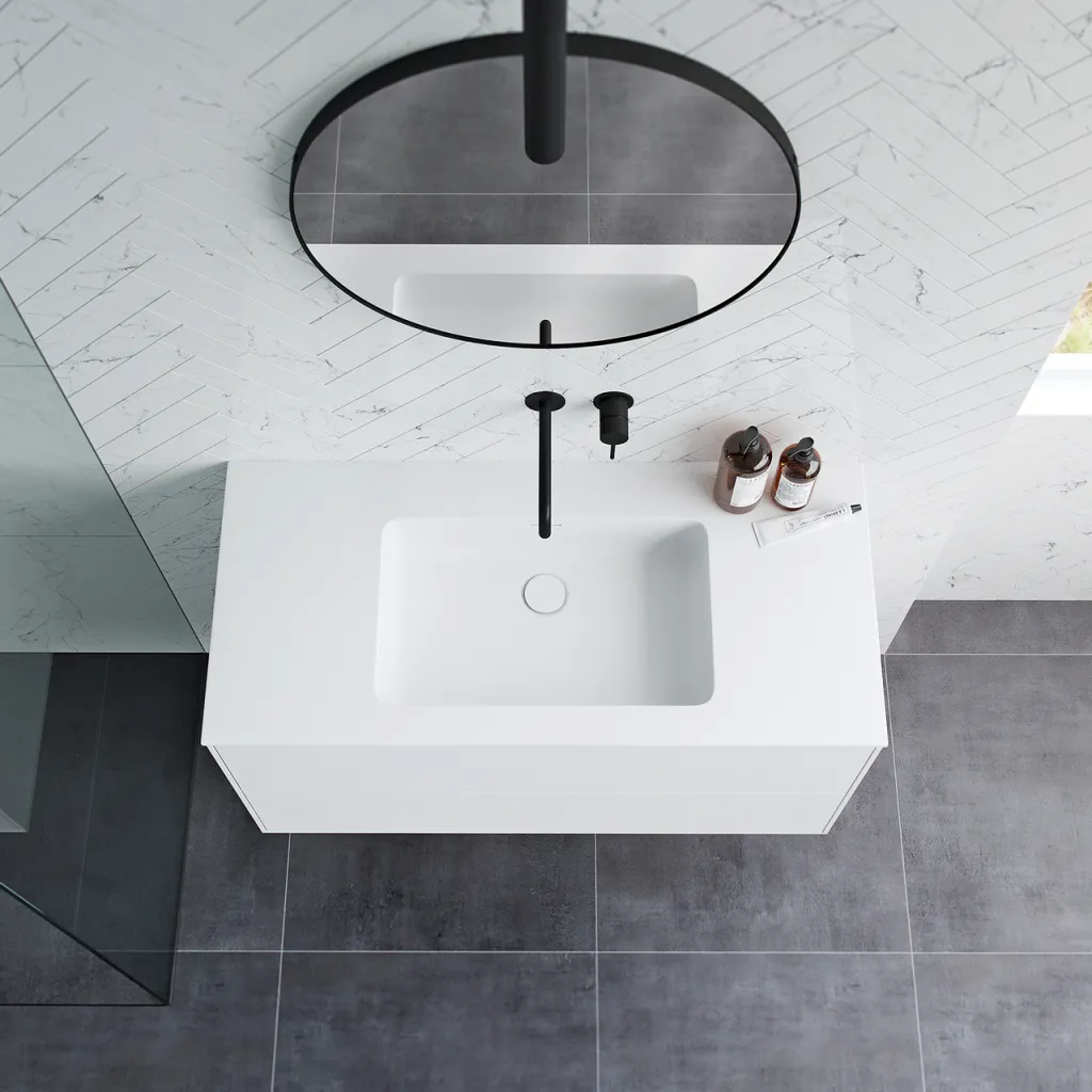 Pulcher Mood 100 Soho - Badmöbel 100x46 cm, Mattweiß mit SolidTec® Waschbecken