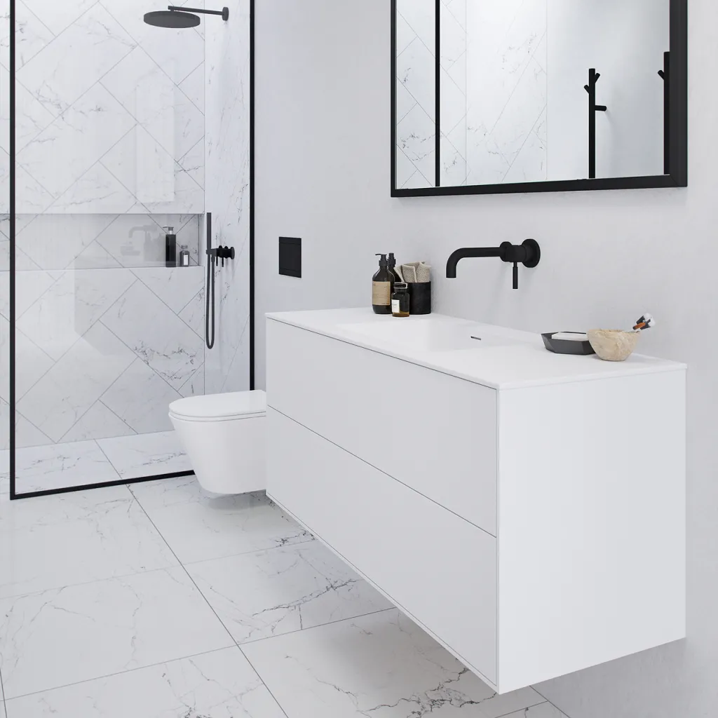 Pulcher Mood 120 Soho - Badmöbel 120x46 cm, Mattweiß mit SolidTec® Waschbecken