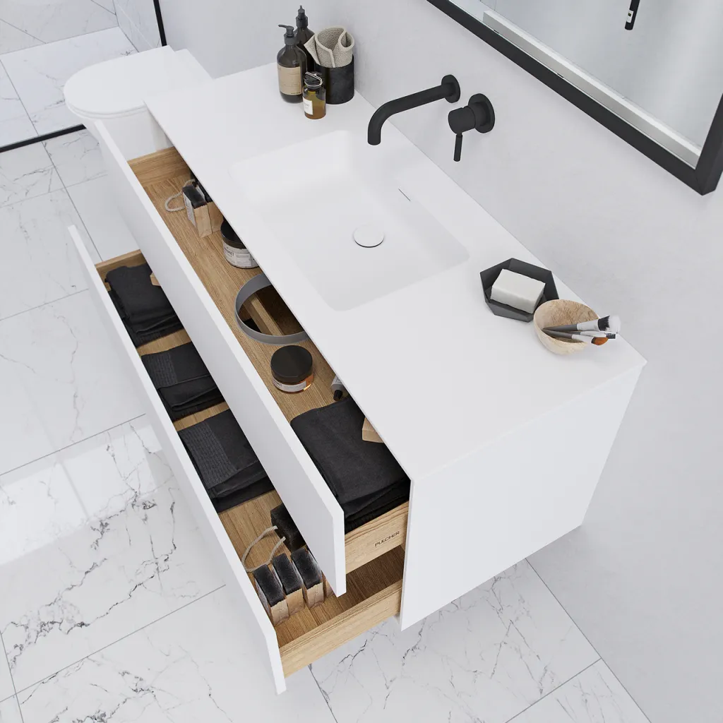 Pulcher Mood 120 Soho - Badmöbel 120x46 cm, Mattweiß mit SolidTec® Waschbecken