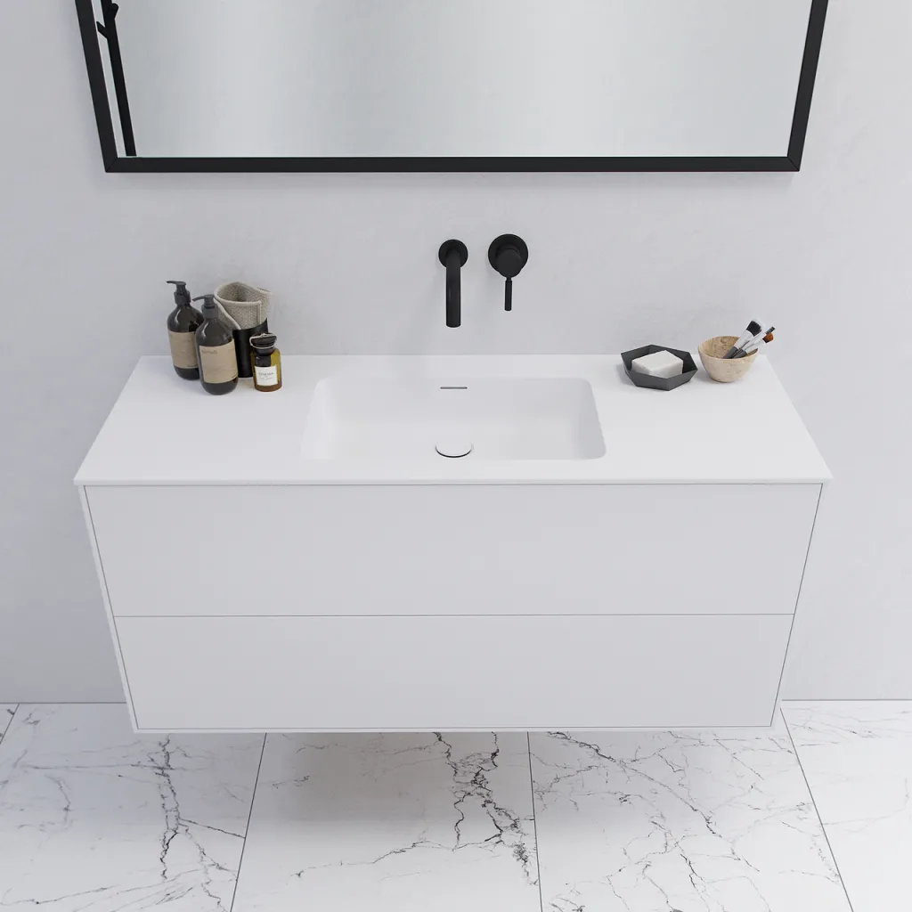 Pulcher Mood 120 Soho - Badmöbel 120x46 cm, Mattweiß mit SolidTec® Waschbecken