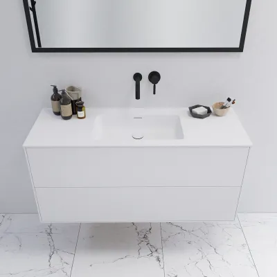 Pulcher Mood 120 Soho - Badmöbel 120x46 cm, Mattweiß mit SolidTec® Waschbecken