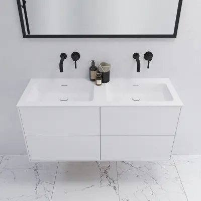 Pulcher Mood 120D Soho - Badmöbel 120x46 cm, Mattweiß mit SolidTec® Waschbecken