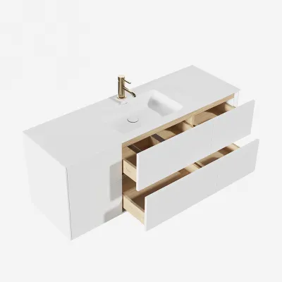 Pulcher Mood 140 Soho - Badmöbel 140x46 cm, Mattweiß mit SolidTec® Waschbecken