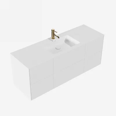 Pulcher Mood 140 Soho - Badmöbel 140x46 cm, Mattweiß mit SolidTec® Waschbecken