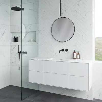 Pulcher Mood 140 Soho - Badmöbel 140x46 cm, Mattweiß mit SolidTec® Waschbecken