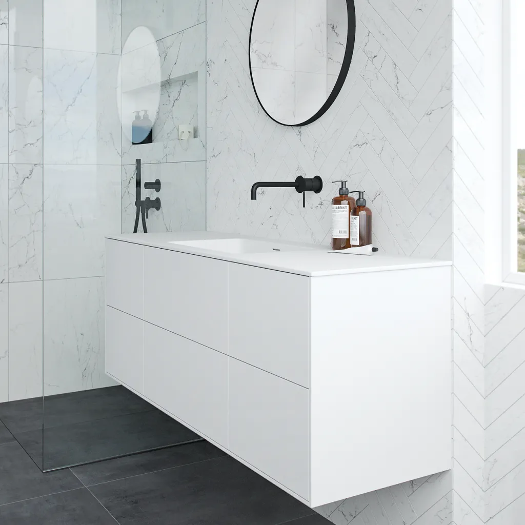 Pulcher Mood 140 Soho - Badmöbel 140x46 cm, Mattweiß mit SolidTec® Waschbecken