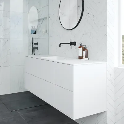 Pulcher Mood 140 Soho - Badmöbel 140x46 cm, Mattweiß mit SolidTec® Waschbecken