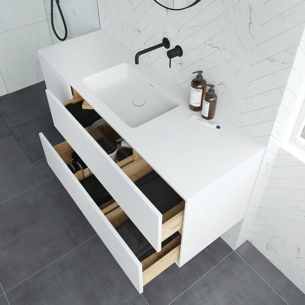 Pulcher Mood 140 Soho - Badmöbel 140x46 cm, Mattweiß mit SolidTec® Waschbecken