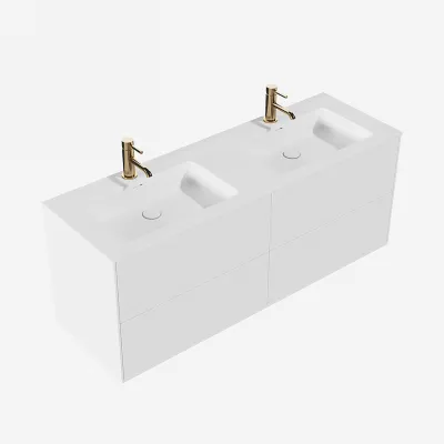 Pulcher Mood 140D Soho - Badmöbel 140x46 cm, Mattweiß mit SolidTec® Waschbecken