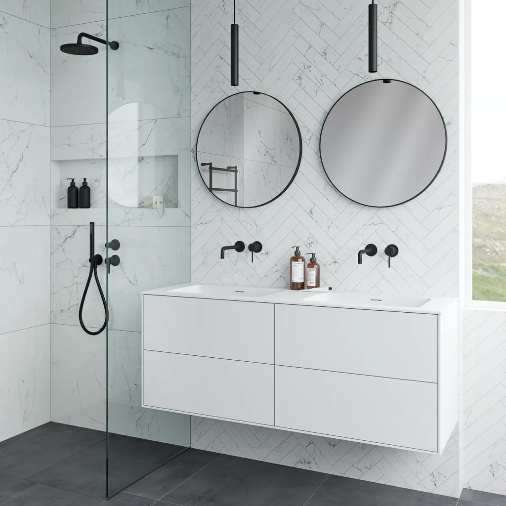 Pulcher Mood 140D Soho - Badmöbel 140x46 cm, Mattweiß mit SolidTec® Waschbecken
