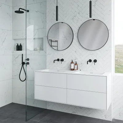 Pulcher Mood 140D Soho - Badmöbel 140x46 cm, Mattweiß mit SolidTec® Waschbecken