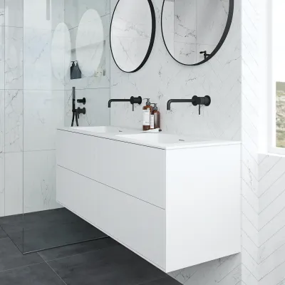 Pulcher Mood 140D Soho - Badmöbel 140x46 cm, Mattweiß mit SolidTec® Waschbecken