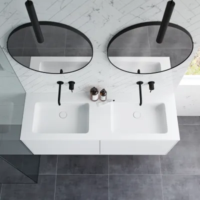 Pulcher Mood 140D Soho - Badmöbel 140x46 cm, Mattweiß mit SolidTec® Waschbecken