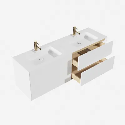 Pulcher Mood 160D Soho - Badmöbel 160x46 cm, Mattweiß mit SolidTec® Waschbecken