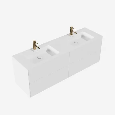 Pulcher Mood 160D Soho - Badmöbel 160x46 cm, Mattweiß mit SolidTec® Waschbecken
