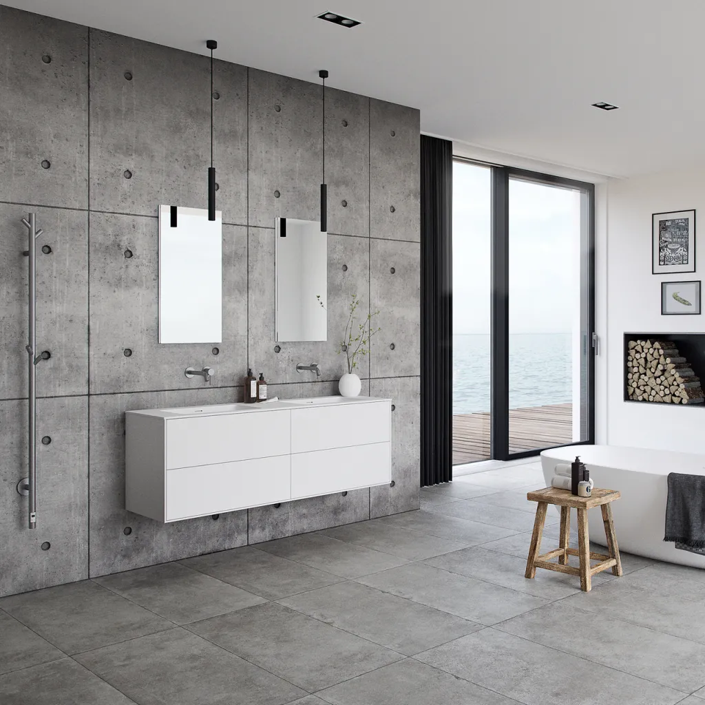Pulcher Mood 160D Soho - Badmöbel 160x46 cm, Mattweiß mit SolidTec® Waschbecken
