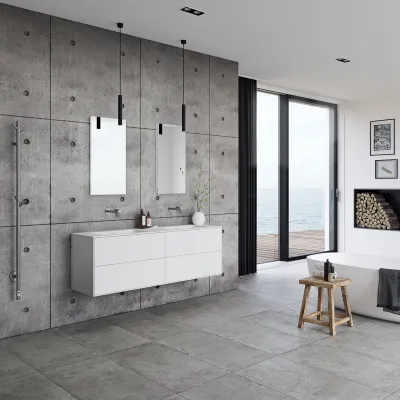 Pulcher Mood 160D Soho - Badmöbel 160x46 cm, Mattweiß mit SolidTec® Waschbecken