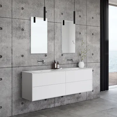 Pulcher Mood 160D Soho - Badmöbel 160x46 cm, Mattweiß mit SolidTec® Waschbecken