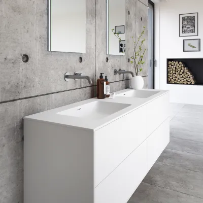 Pulcher Mood 160D Soho - Badmöbel 160x46 cm, Mattweiß mit SolidTec® Waschbecken
