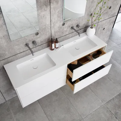Pulcher Mood 160D Soho - Badmöbel 160x46 cm, Mattweiß mit SolidTec® Waschbecken
