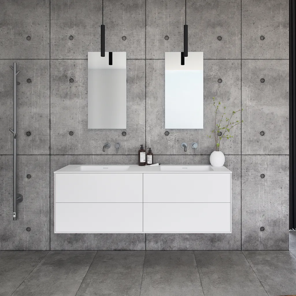 Pulcher Mood 160D Soho - Badmöbel 160x46 cm, Mattweiß mit SolidTec® Waschbecken