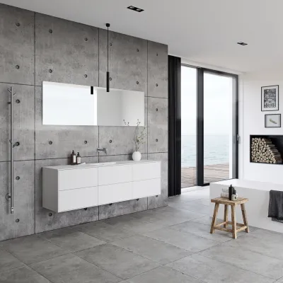 Pulcher Mood 180 Soho - Badmöbel 180x46 cm, Mattweiß mit SolidTec® Waschbecken