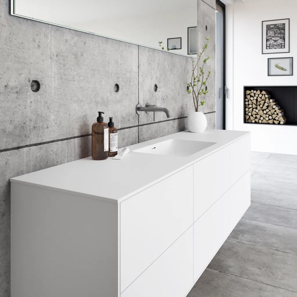 Pulcher Mood 180 Soho - Badmöbel 180x46 cm, Mattweiß mit SolidTec® Waschbecken
